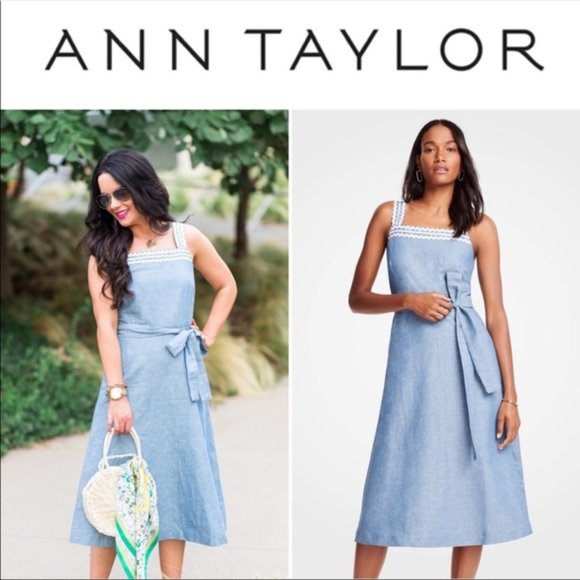 ANN TAYLOR TALL CHAMBRAY MIDI DRESS SIZE 6 - Picture 2 of 4
